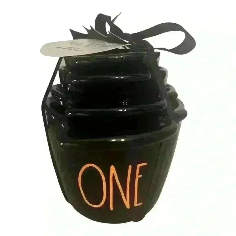 NWT Rae Dunn Halloween Black Bat Measuring Cups Orange Writing‎ Rare